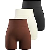 YNNTHY Women's 3 Piece Workout Shorts Yoga Seamless Ribbed High Waisted Spandex Booty Biker Shorts