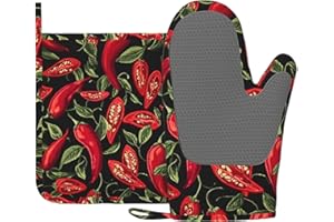 Mexican Hot Pepper Chili Oven Mitt and Pot Holder with Silicone Heat Resistant Kitchen for Cooking BBQ Baking Grilling Cookin