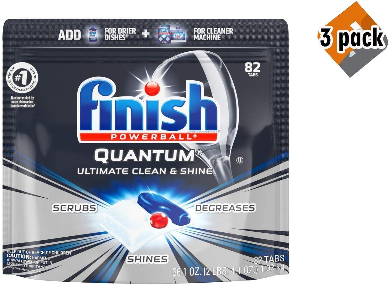 Finish Quantum Dishwasher Detergent Tabs, Ultimate Clean & Shine, 82 Count (3 Pack)