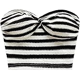 SOLY HUX Women's Striped Twist Tube Top Strapless Sleeveless Bandeau Y2k Going Out Crop Tops