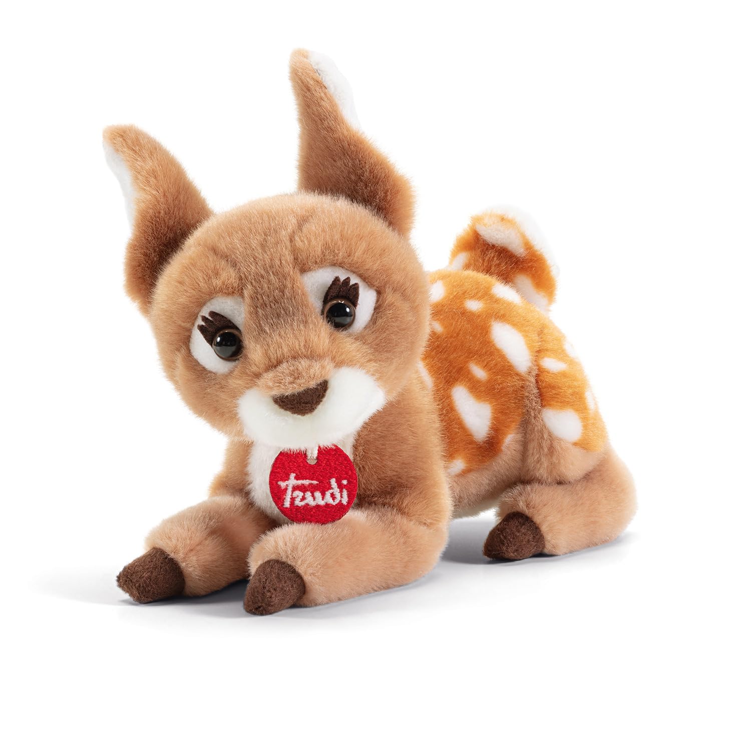Trudi Fawn Berty Plush Toy - Soft and Cuddly Deer - 16x18x21 cm - Brown, Red, and White - Machine Washable - Safe for Newborns - Realistic and Detailed Design