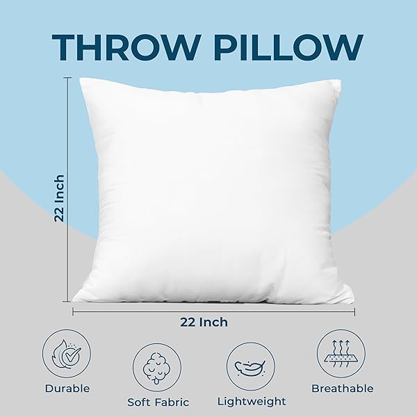 UTOPIA BEDDING THROW PILLOWS (SET OF 4, WHITE) – 22 X 22 INCHES DOWN ALTERNATIVE PILLOWS FOR BED, SOFA, AND COUCH – FLUFFY DECORATIVE STUFFER PILLOW FOR INDOORS & OUTDOORS
