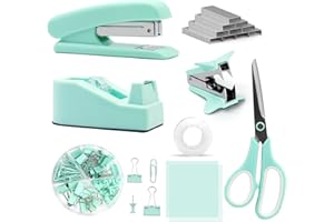 UPIHO Green Desk Accessories, Green Office Supplies with Stapler and Tape Dispenser Set, Gifts for Office Clerks,Student