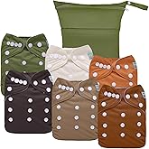 ALVABABY Cloth Diaper Covers (6pcs) & Wet/Dry Bag - Reusable Diaper Cover for Prefold, Flat or Fitted Inserts