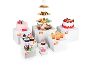 Lufstd 8 Pcs Buffet Risers, Dessert Table Display Set, Food Risers for Buffet Table, White Dessert Display Set for Party, Catering, Jewelry & Collectibles (10"-9"-8"-7"-6"-5"-4"-3")