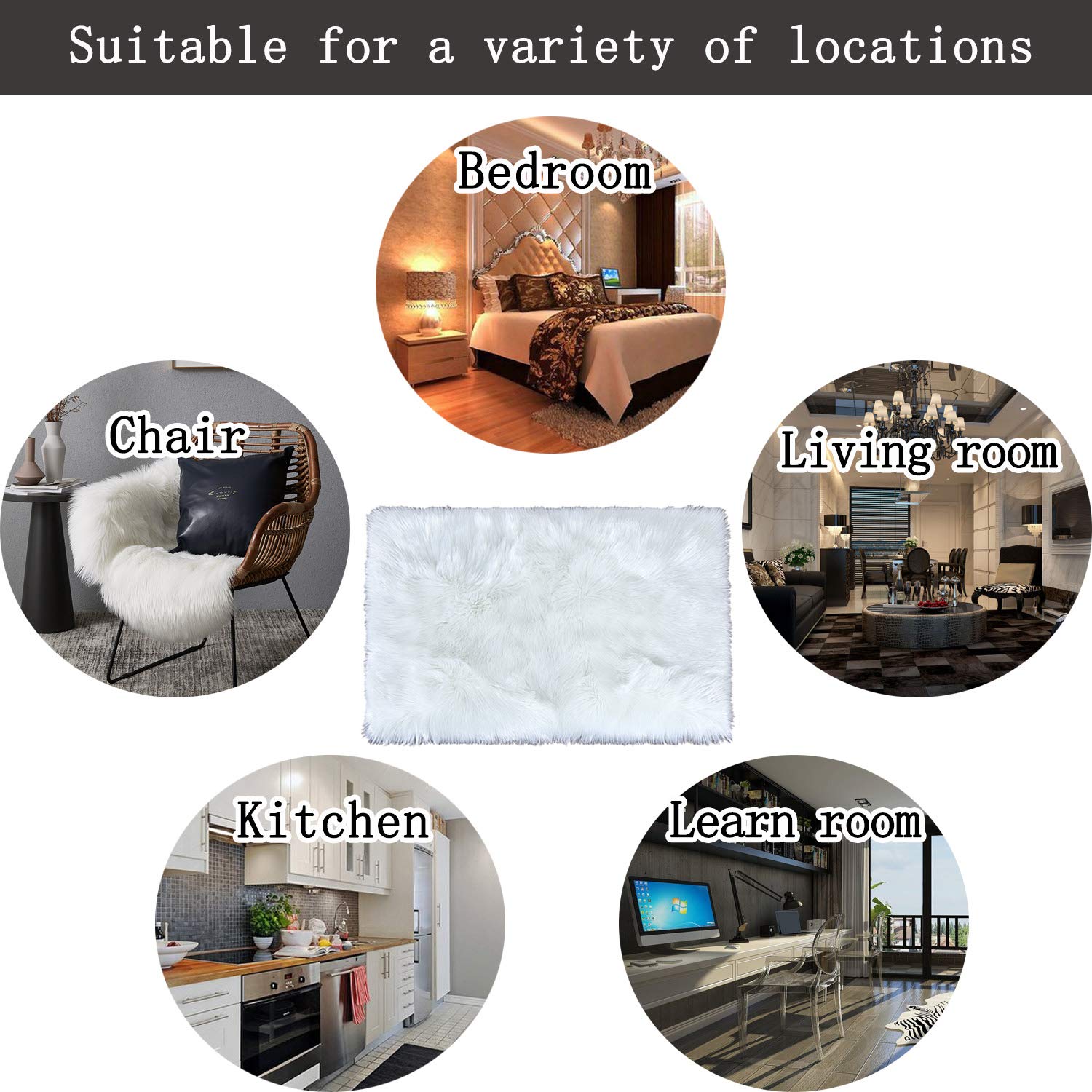 XingMart Sheepskin Area Rugs Luxury Fluffy Floor Carpet for Bedroom Super Soft Plush Faux Fur Rug Shaggy Bedside Rug Room Decor Rug for Baby Nursery Childrens, 2 x 3 Feet