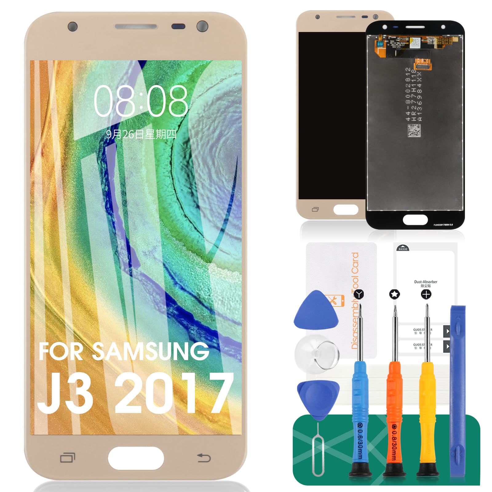 SRJTEK For Samsung Galaxy J3 2017 J330 / J3 Pro 2017 J330 DUOS J330G J330L J330F J330FN J330DS J3300 5.0 inch LCD Display Touch Screen Digitizer Glass Assembly Full Replacement Part (Gold)