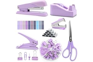 Sportsvoutdoors Purple Desk Accessories, Purple Office Supplies, Stapler and Tape Dispenser Set, Purple Desk Accessory Kit, Gift for Students, Women, Boss Lady, Office Clerks