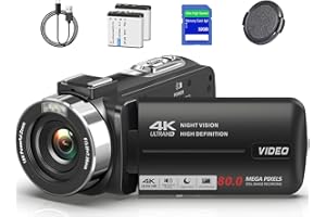 Suttie 4K Video Camera Camcorder Ultra HD 80MP Vlogging Camera for YouTube 18X Digital Zoom 3.0" IPS 270° Screen IR Night Vision Camcorder Recorder with 32GB SD Card, Lens Cap and 2 Batteries