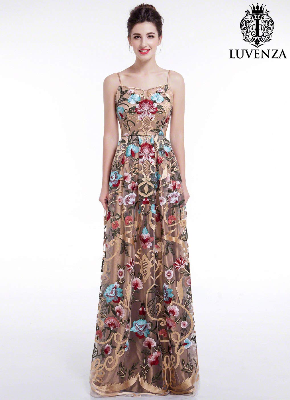 floral embroidered evening dress