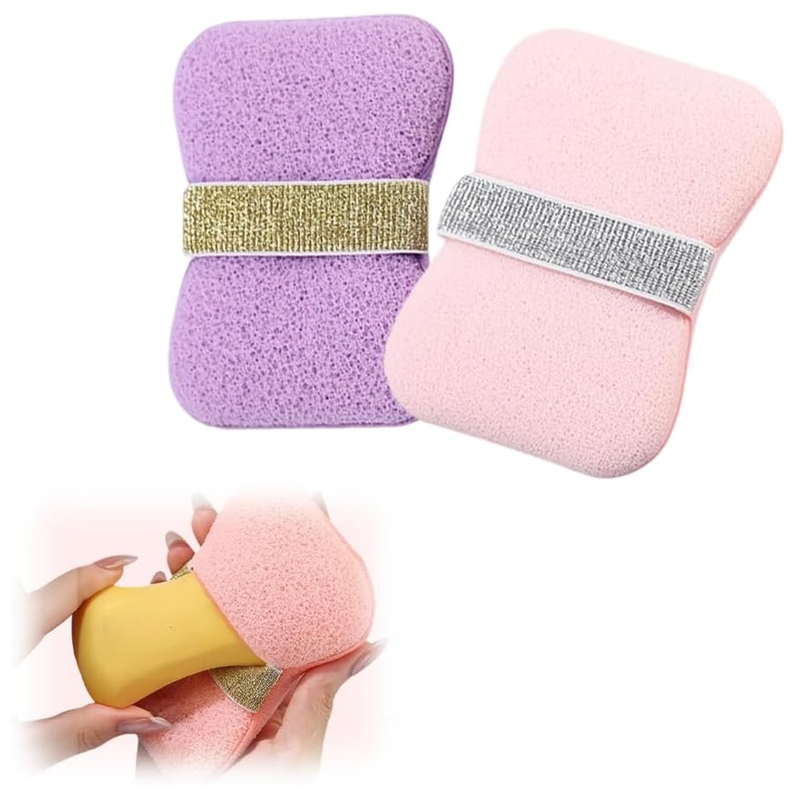 Photo 1 of 2 PCS Body and Face Sponge, That Holds Bar Soap, Bubble While You Shower, Hanging Cord Design, Deep Exfoliation (Pink, Purple)