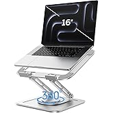 LOXP Adjustable Laptop Stand, Computer Stand with 360 Rotating Base, Ergonomic Laptop Riser Mount for Desk Foldable Protable Computer Desk Fits with MacBook Pro Air (10-16") - White