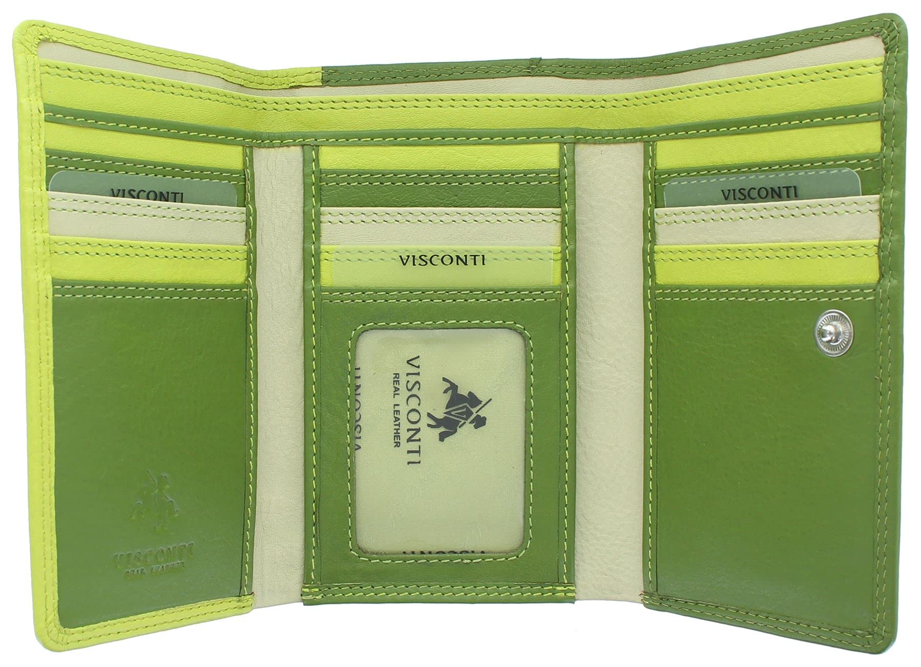 VISCONTI Rainbow Collection Bora Tri-Fold Leather Purse RFID Blocking RB43 Lime Multi — image 1