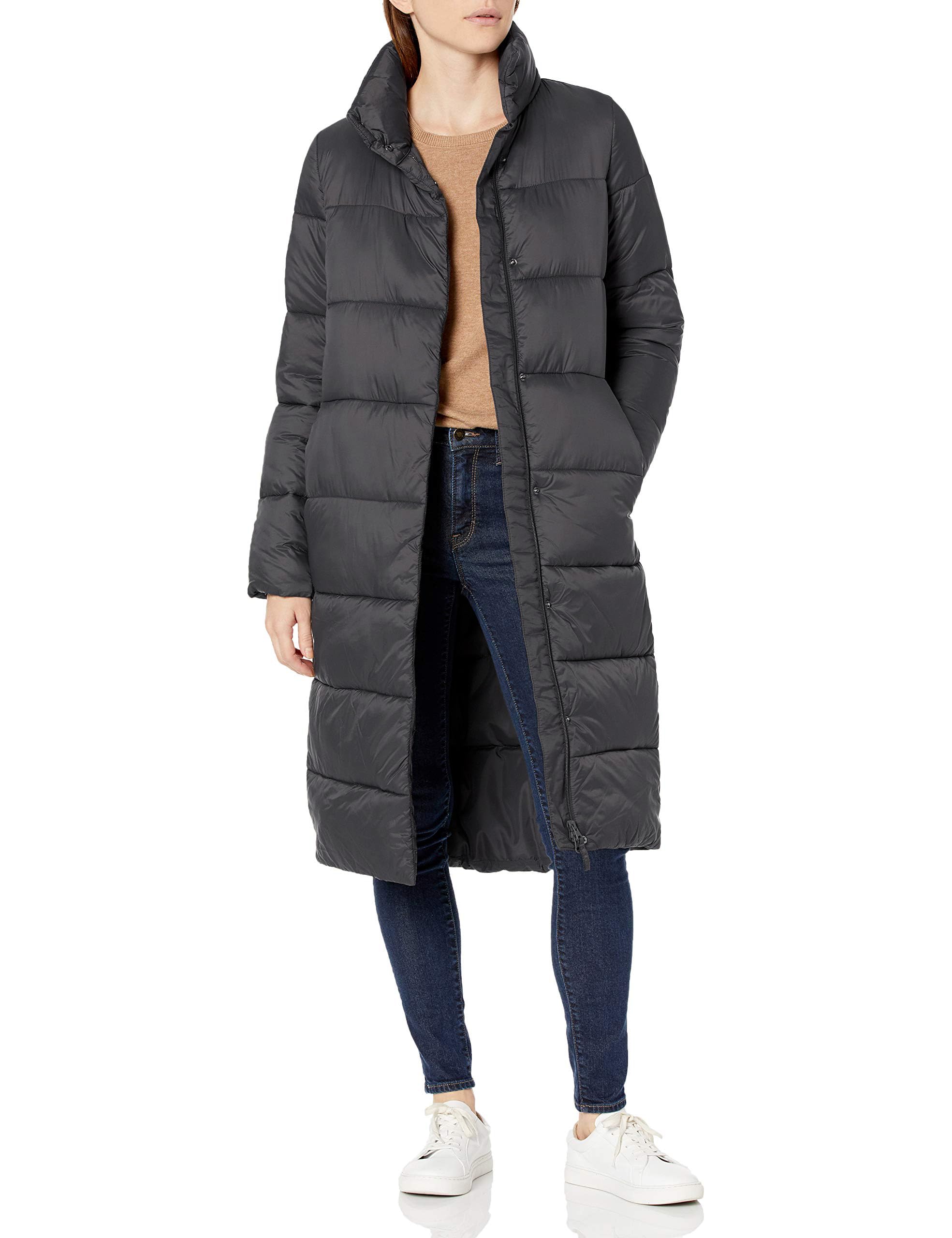 Photo 1 of Amazon Essentials Women's Lightweight Water-Resistant Longer Length Cocoon Puffer Coat, Charcoal Gray, Small