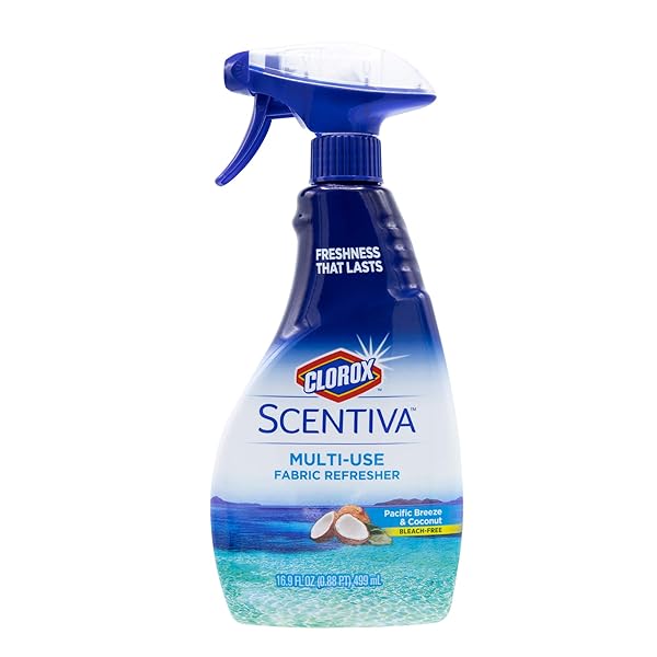 CLOROX SCENTIVA FABRIC REFRESHER SPRAY FOR HOUSEHOLD HOME FABRICS, ODOR REFRESHING SPRAY FOR UPHOLSTERY, CURTAINS, BEDDING AND CARPETS, PACIFIC BREEZE COCONUT SCENT, 16.9 FL OZ