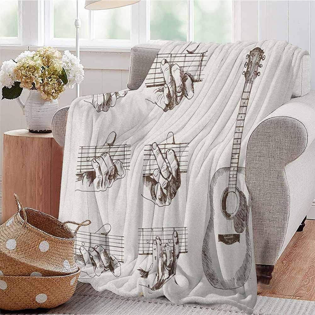 Luoiaax Guitar Comfortable Large Blanket Sketch Art Style Instrument and Chords Acoustic Flamenco Technique Skill Talent Microfiber Blanket Bed Sofa or Travel W55 x L55 Inch Cream Brown