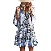 Opemiby Summer Dresses for Women 2026 Flowy Ruffle 3/4 Sleeve V Neck Tiered Casual Babydoll Boho Beach Mini Dress
