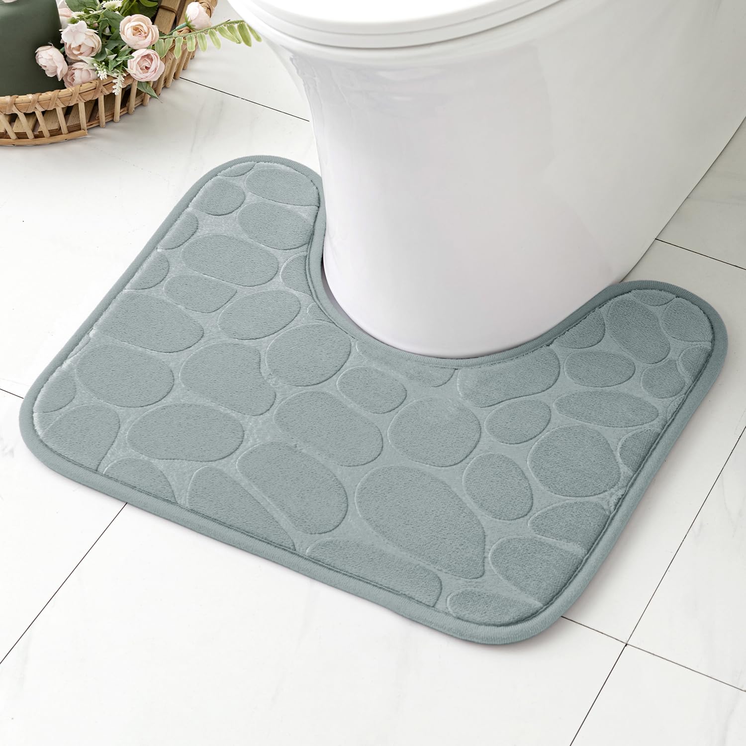 MIULEE Bath Mats Non Slip Memory Foam Bathroom Mat Bath U Shape Rug Shower Mat Coral Fleece Softness Highly Absorbent Washable Rug Bath Mats for Bathroom Kitchen Entrance 50x40 cm Light Gray