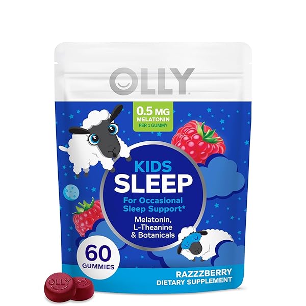 OLLY KIDS SLEEP GUMMY, 0.5MG MELATONIN, L THEANINE, CHAMOMILE, AND LEMON BALM, CHILDRENS CHEWABLE SUPPLEMENT, OCCASIONAL SLEEP SUPPORT, RASPBERRY – 60 COUNT