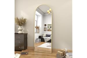 BEAUTYPEAK 64"x21" Arch Floor Mirror, Full Length Wall Hanging or Leaning Arched-Top Full Body Mirror with Stand for Bedroom, Dressing Room, Gold