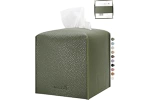 PENGLONG Tissue Box Cover 5X5X5'' PU Leather Tissue Holder Square Tissue Cube Box Organizer for Bathroom Vanity Countertop, Car, Night Stands, Office, Home, Kitchen (1Pack, Dark Green)