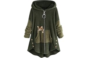 anuyalue Women's 2023 Winter Coats Fuzzy Fleece Jcakets Long Sleeve Hooded Jackets Button Down Faux Fur Warm Outwear Pockets