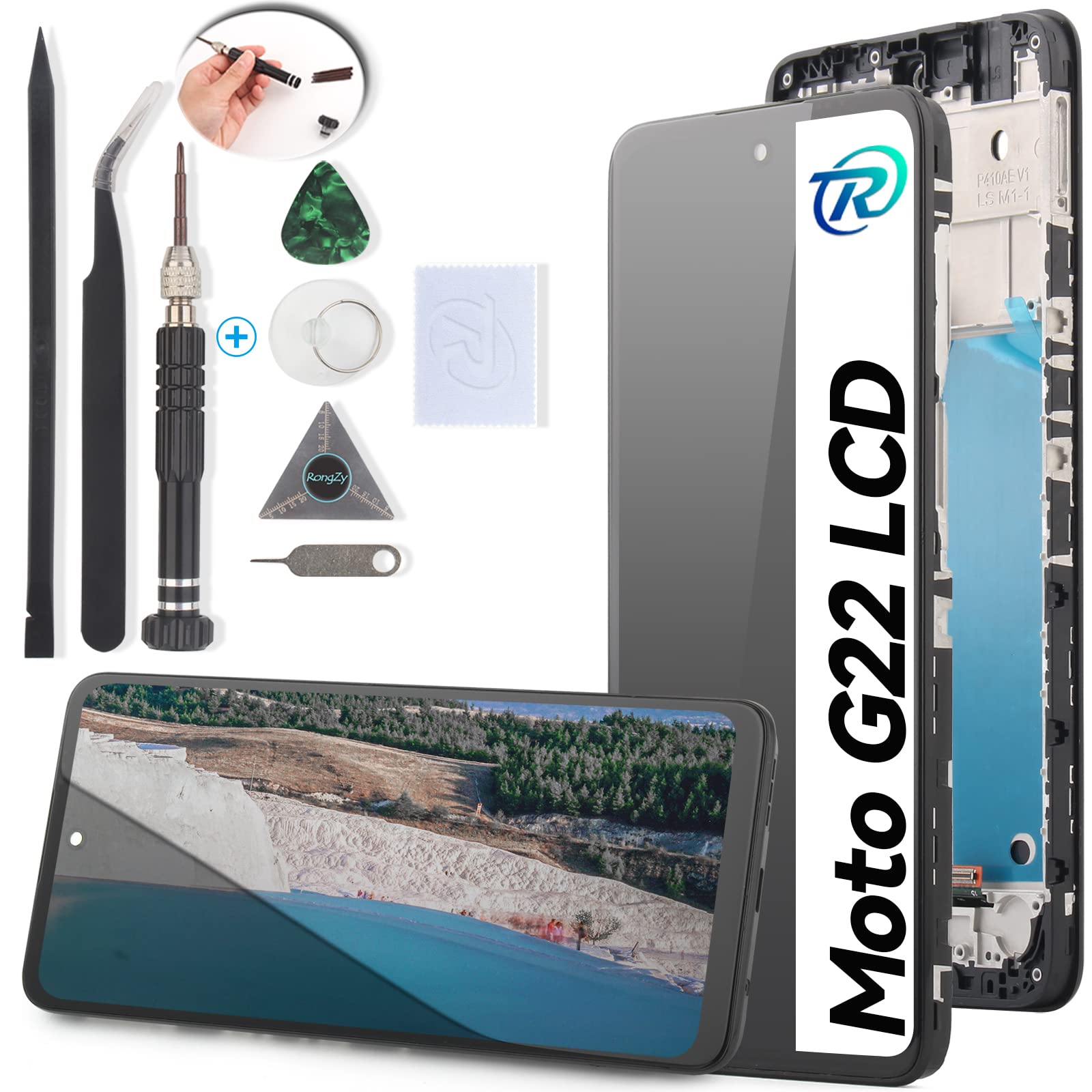 RongZy Display for Motorola Moto G22 LCD Screen Replacement Touch Display Digitizer Assembly for XT2231-2 with Kit(Black with Frame)