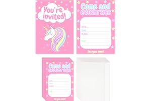 15 Unicorn Party Invitations (English) - (5"x7") with Envelopes (A7)