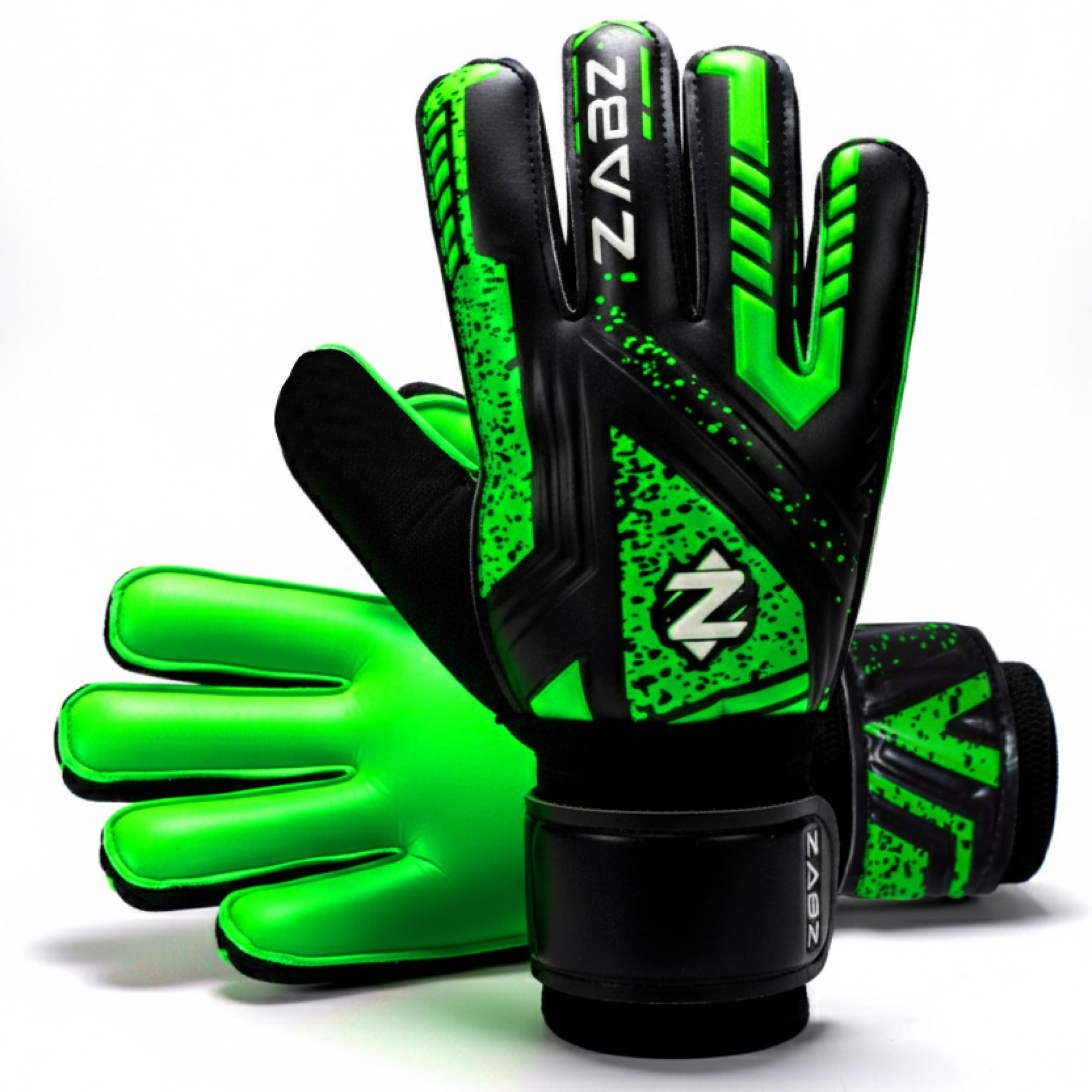 ZABZ Goalkeeper Gloves Non-slip Latex Material Soccer Goalie Football Goalkeeping Gloves Wrist Protection For Kids Youth and Adults (Green, Size 6 suitable for 13 to 15 years old)