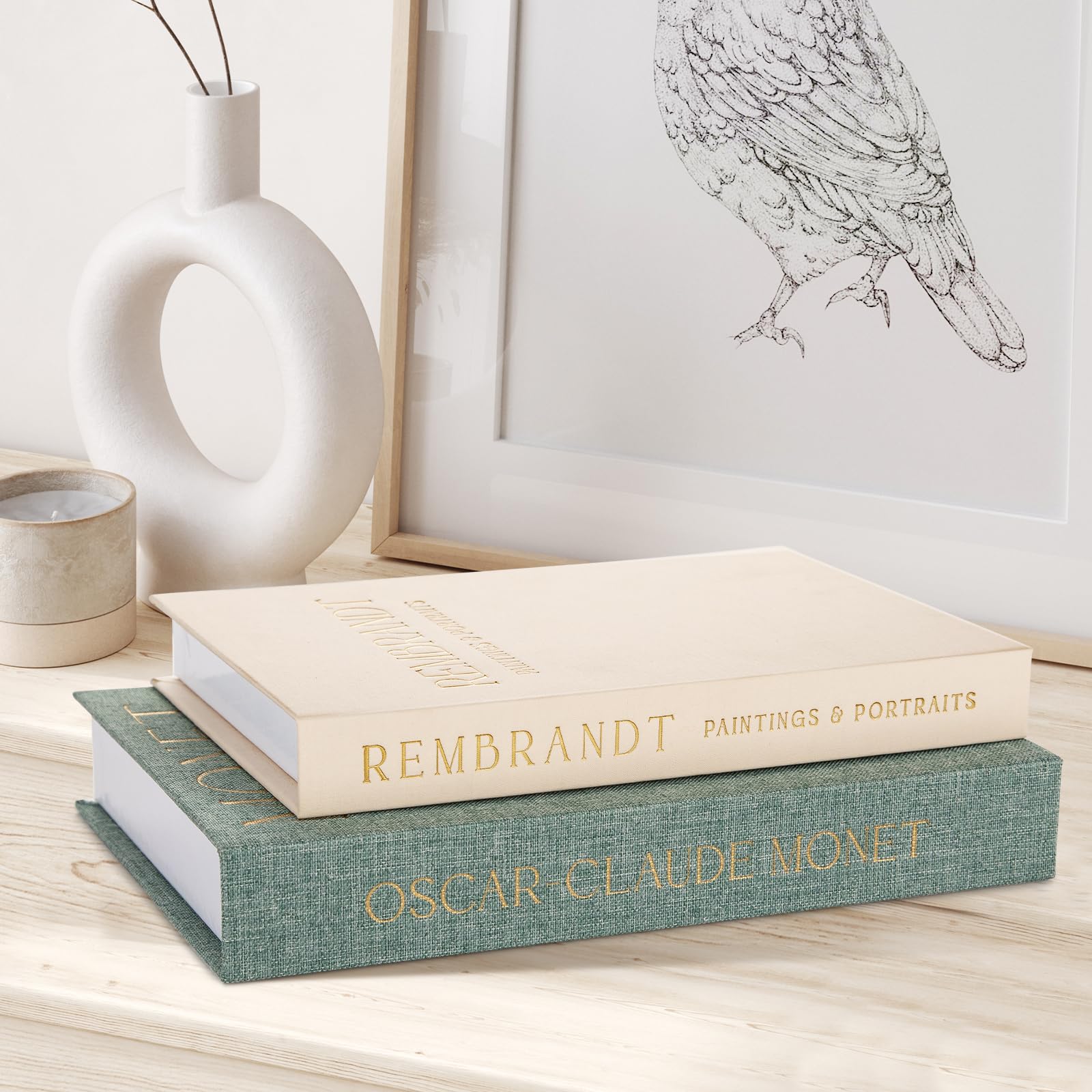 Photo 1 of ** ONLY ONE BEIGE ** Bodoniy Decorative Books , Beautiful Linen Book Boxes Decor Coffee Table Bookshelf or Mantle, Aesthetic Fake Books for Modern Home Decoration, Keepsake Photo Storage Box