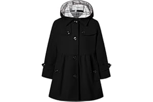 Betusline Girls' Dress Coat, Kids Hoodie Wool Blend Coats Fall Winter Outerwear Peacoat,2-14 Years