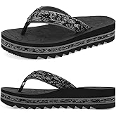 ONCAI Flip Flops for Women, Fashion Printed Platform Sandals Woman with Arch Support Yoga Mat Cushion, Lightweight Summer Beach Outdoor Chunky Non-Slip Rubber Soles US Size 5-11