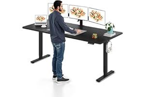 SANODESK Electric Standing Desk 79 x 32 Inches Height Adjustable Stand Up w/6-Button Ergonomic Computer Desk with Splice Board for Home Office, Black Frame + Black Tabletop