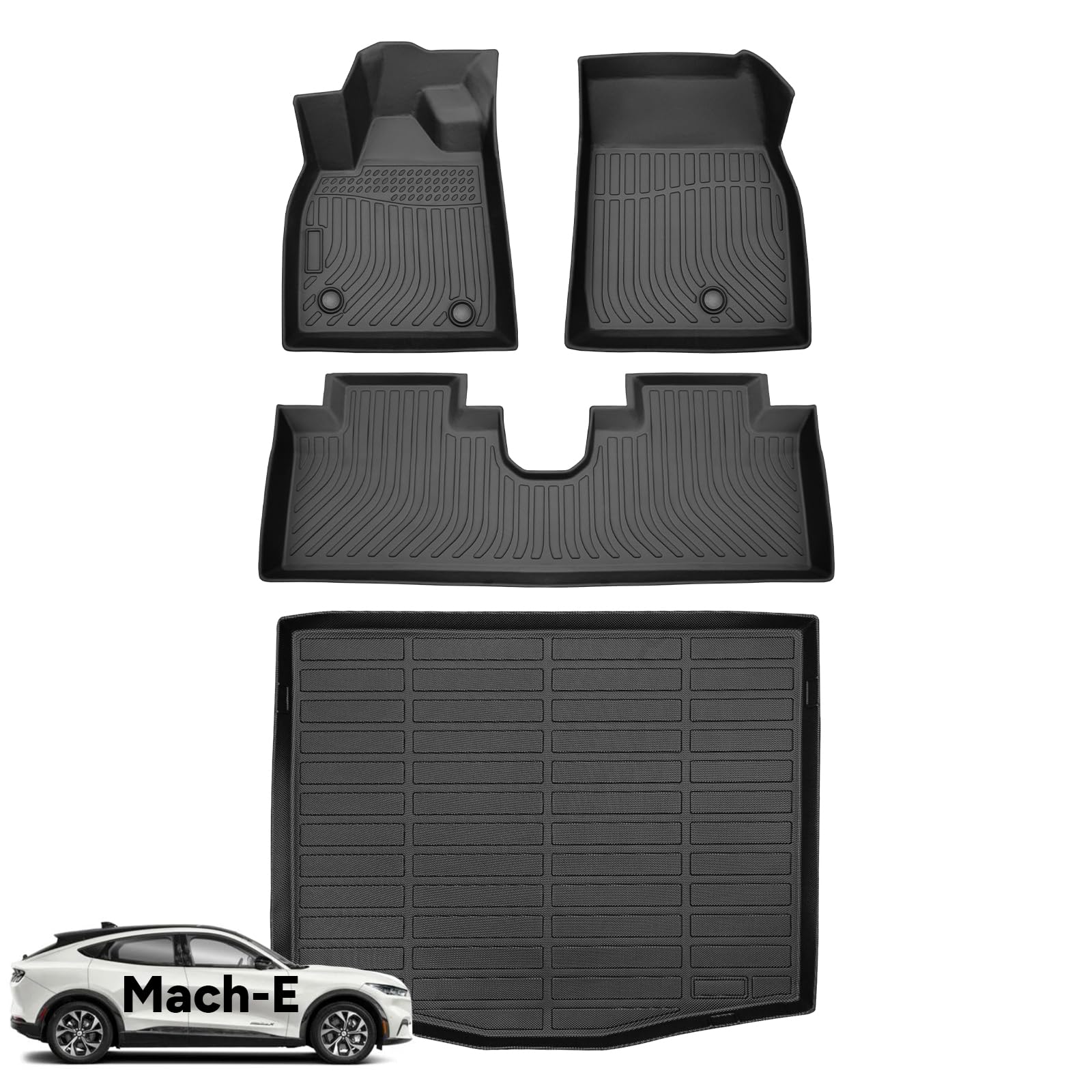 Wayhigh® Floor Mats & Cargo Liner for Ford Mustang Mach-E 2021-2025 (Not for Mustang) All Weather TPE Car Mats Waterproof Heavy Duty Floor Liners Custom Fit Accessories- Black Image