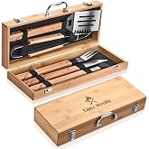 5-Piece BBQ Tools Set with Bamboo Case, Wooden Handle Stainless Steel Grill Accessories for Outdoor Cooking,Camping and Barbecue
