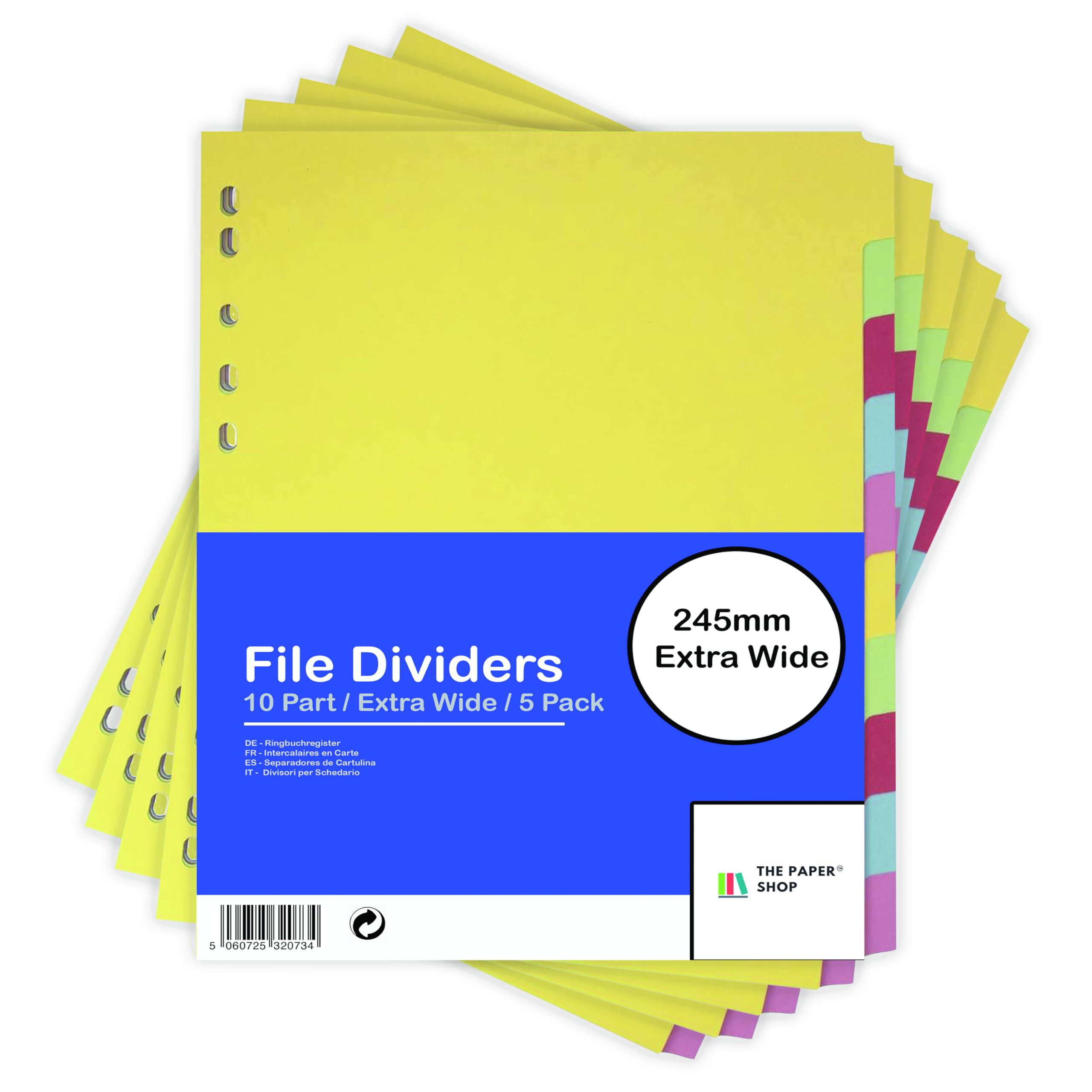 File Dividers A4, 10 Part Extra Wide Folder Dividers Extra for Ring Binders & Lever Arch Files (5 Pack) Binder and Subject Dividers with Writeable Coloured Index Tabs - The Paper Shop