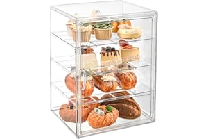 BEEHOMAY Pastry Display Case，4-Tier Adjustable Clear Bread Storage with Magnetic Door，Bread Box for Kitchen Countertop，15.7x11.8x9.8xinch (4 Tier-1 Pack)