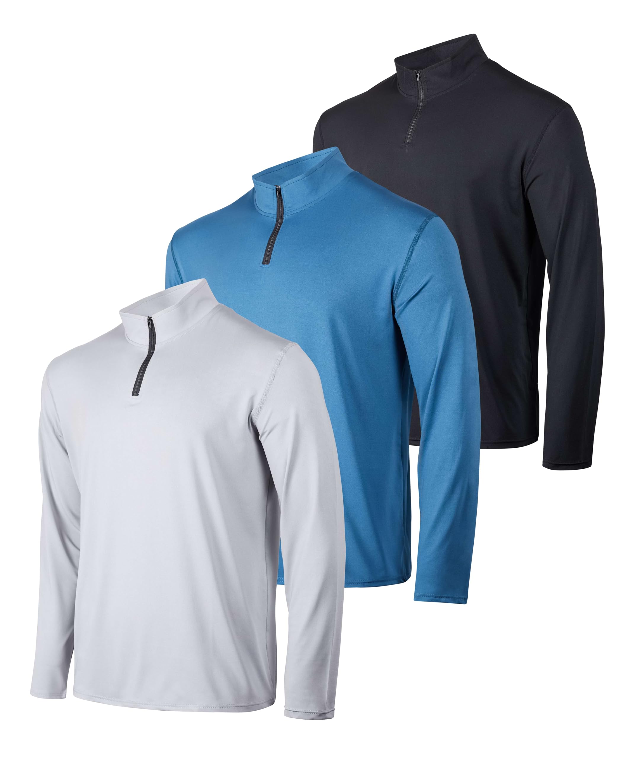 Real Essentials 3 Pack: Men's Dry-Fit Active Quarter Zip Long Sleeve Athletic Performance Pullover (Available in Big & Tall)