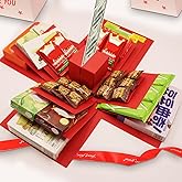 5-Layer creative explosion gift box, gift wrap box. Creating a 5-Layer of various gifts by yourself. An ideal, mysterious self-made gift for birthday, Christmas and anniversaries. (Red, Square)