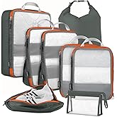 Cipway Compression Packing Cubes Mesh, Lightweight Luggage Organizer Bags with Laundry Bag, Toiletries Bag and Shoe Bag, Travel Essentials for Carry on Suitcase(8 Pcs,Grey)