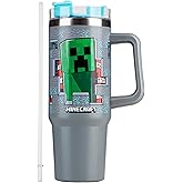 Get Trend Minecraft Kids Tumbler with Straw 28oz Insulated Cup with Lid Handle No Spill Travel Mug School Sports Drinking Cup Gifts for Kids (Grey Minecraft)