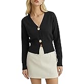 Women’s Spring V Neck Cardigan Lightweight Cropped Button Down Knit Sweater for Layering,Office Casual Wear