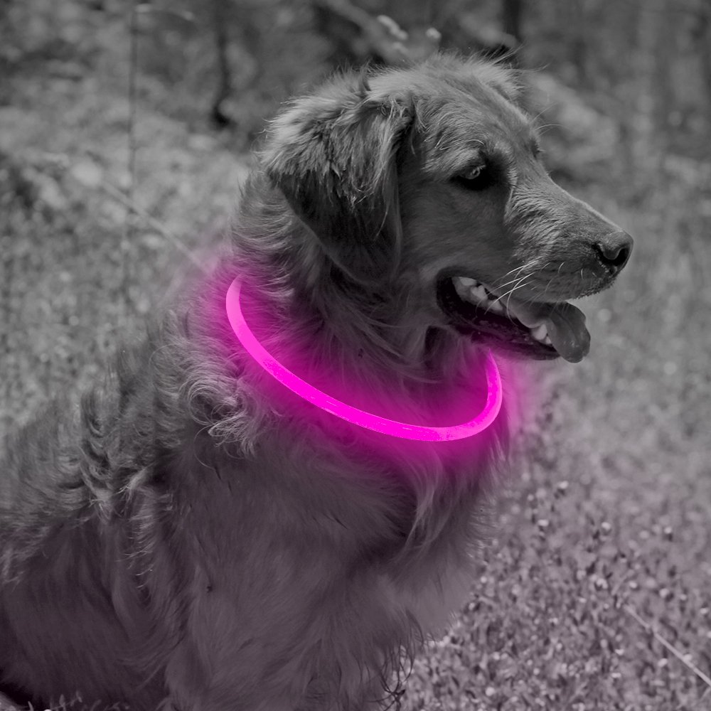 Illumifun Led Dog Collar, USB Rechargeable TPU Cuttable Light Up Collar Make Your Dogs Seen & Safe in the Dark (Candy Pink)