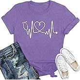 IFQ Nurse Shirts for Women Nurse Day T-Shirt Nursing Stethoscope Heart Tshirt Heartbeat Tee
