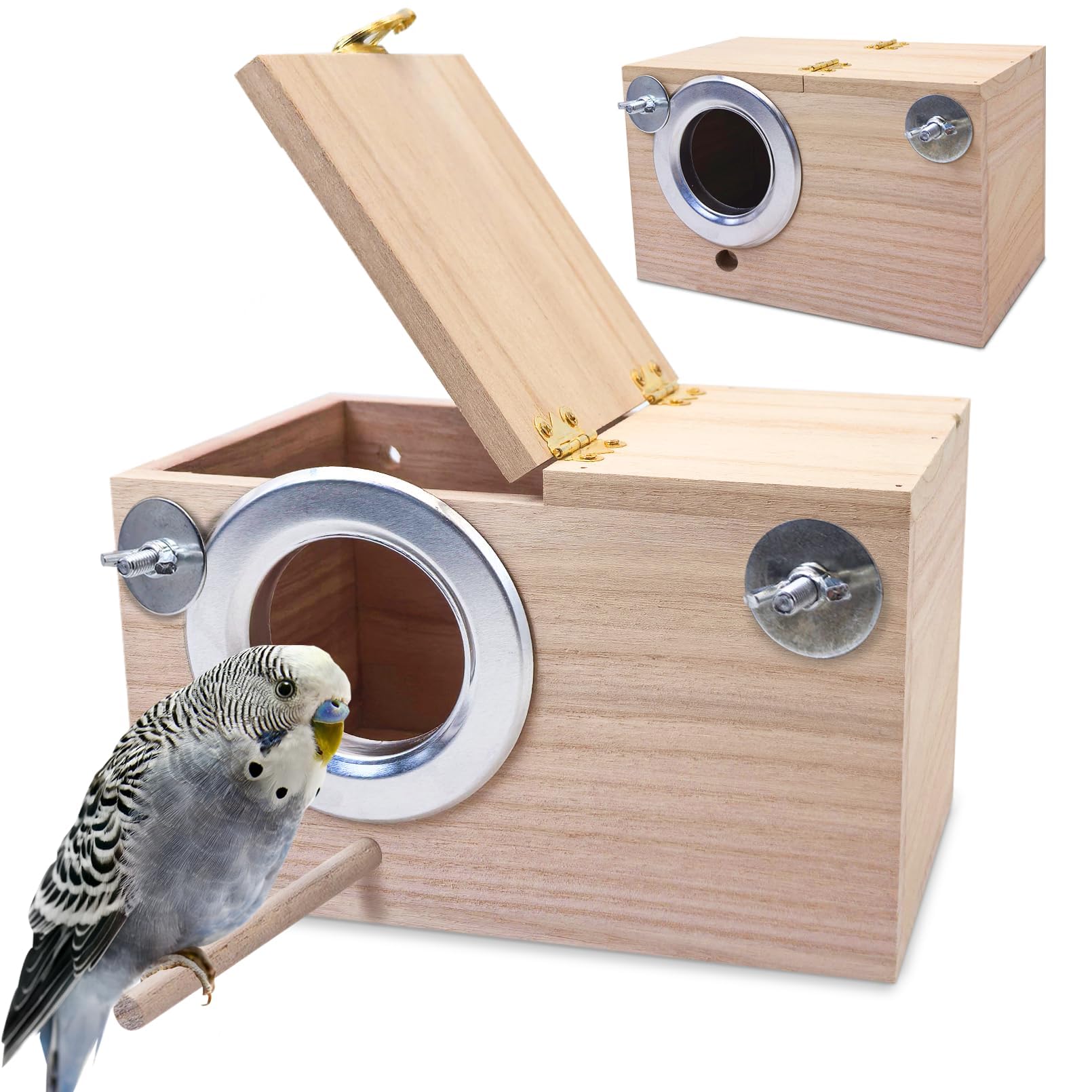 PIVBY Parakeet Nest Box Bird House Budgie Wood Breeding Box for Lovebirds, Parrotlets Mating Box (L:9.85.35.3 inch)