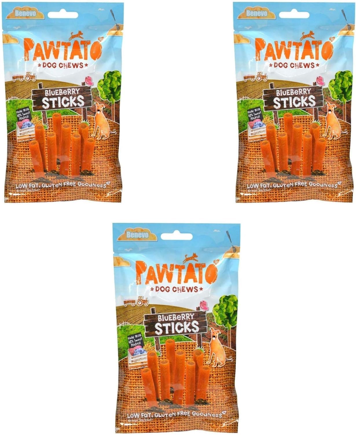 Benevo Pawtato Blueberry Sticks,120g - 3 Pack