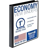 Samsill 1 Inch 3 Ring Binder, Economy Round Ring, Clear View Cover, 200 Sheet Capacity - for School, Home, Office - Black