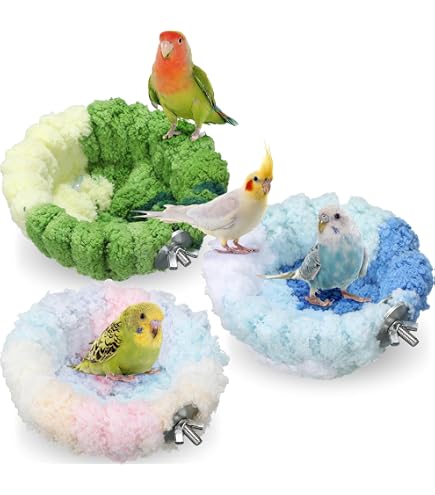 Fenster Vogelbett Mit Saugnapf – 17 Cm, Plüsch, Für Wellensittiche & Kleine Vögel, Grün/blau
