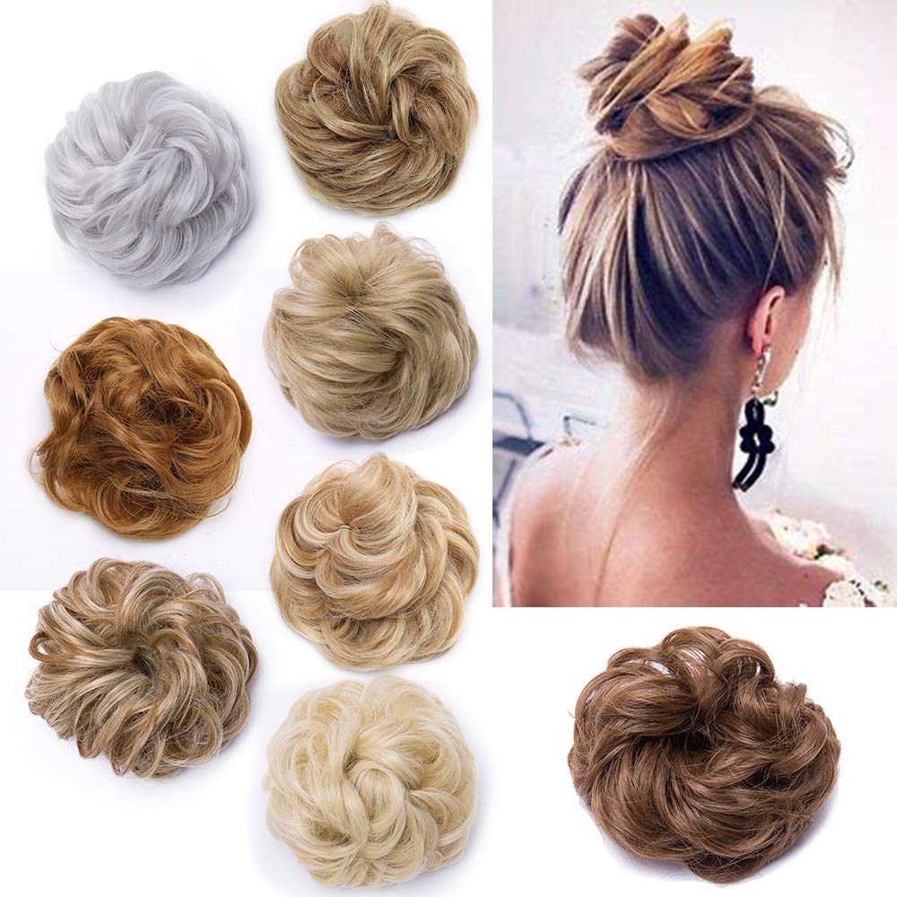 Silk-co Messy Hair Bun Donut Chignon Scrunchy Scrunchie Bun Updo Hairpiece 35g Silver Grey