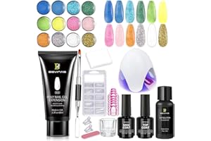 BEVINAS Poly Gel Nail Kit with Uv Light,12 Glitters and 2.3fl.oz Clear Poly Nail Gel Starter Kit for Poly Gel Nail Extension DIY Home poly gel nail kit starter kit